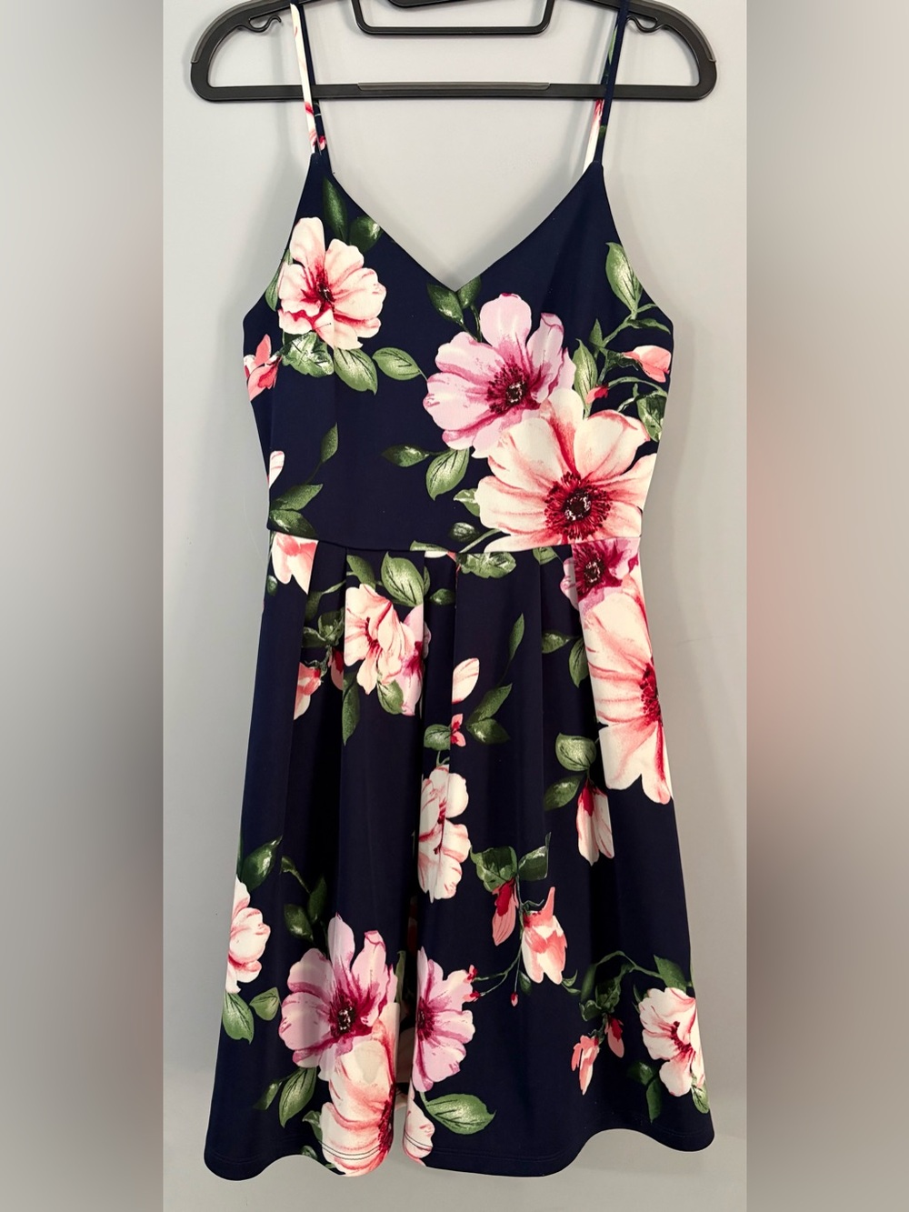 Monteau Navy Floral Spaghetti-Strap Fit & Flare Dress